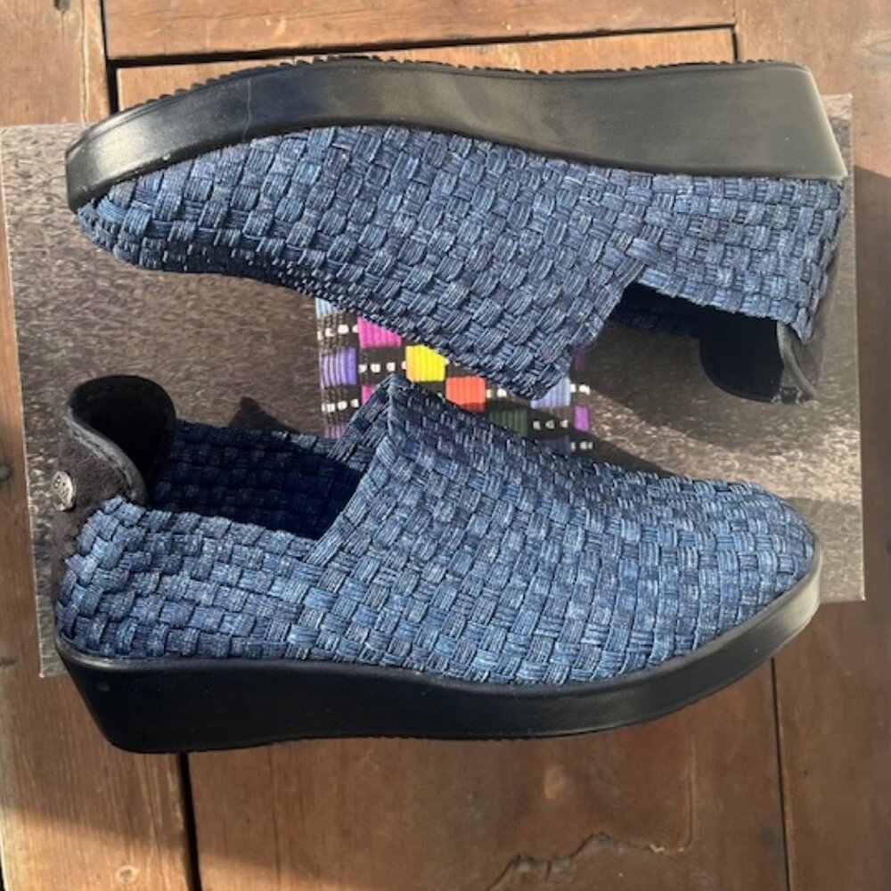 Bernie Mev Blue Smooth Cha Cha Woven Slip-Ons - Picture 2 of 12